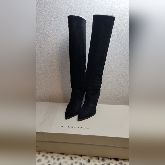 NIB All Saints Roberta Black Suede Boot With Block Heel Size US 9 - Picture 8 of 9